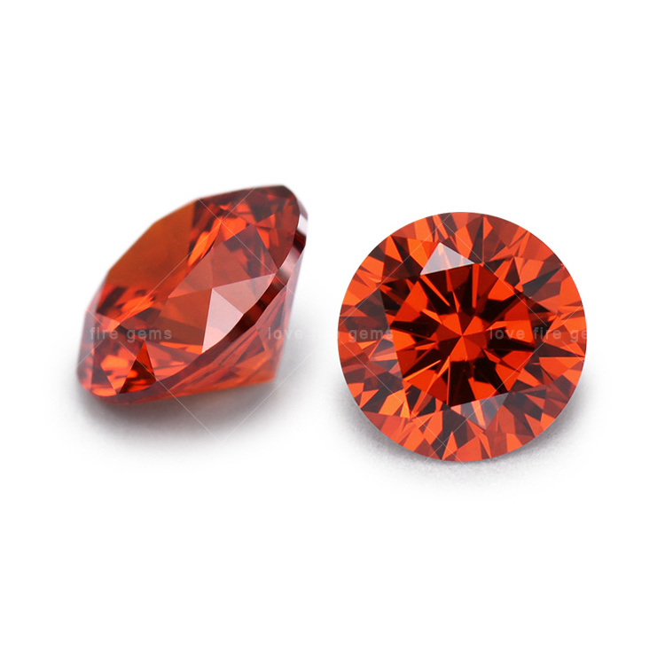 5A grade factory synthetic cz diamond cupid cutting dark orange red machine cut round cubic zirconia