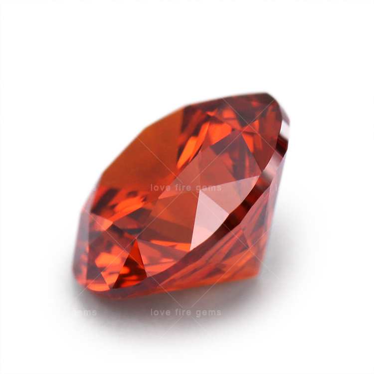 5A grade factory synthetic cz diamond cupid cutting dark orange red machine cut round cubic zirconia