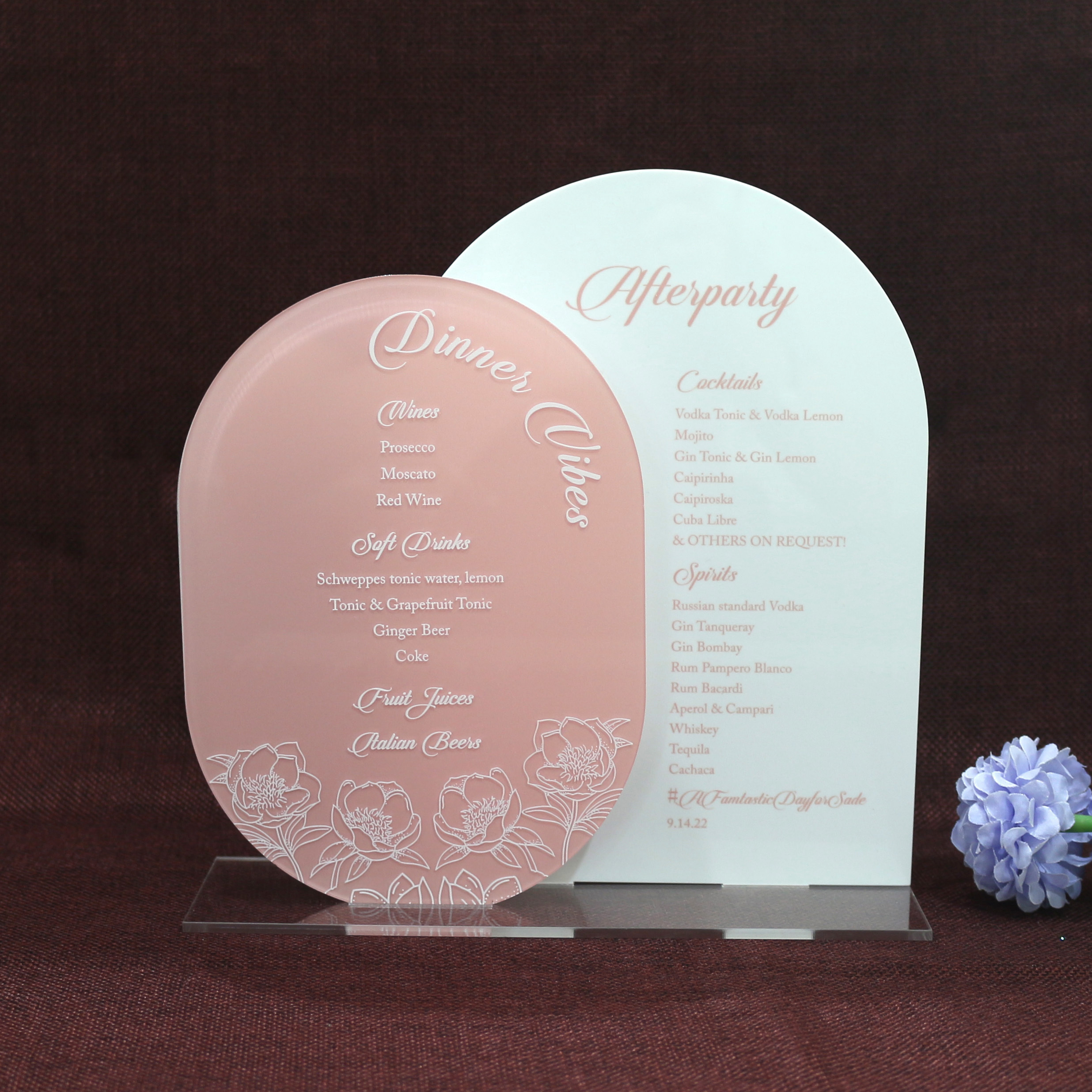 Table Number With Menu Wedding White Acrylic Sign Pink Table Decor With Base