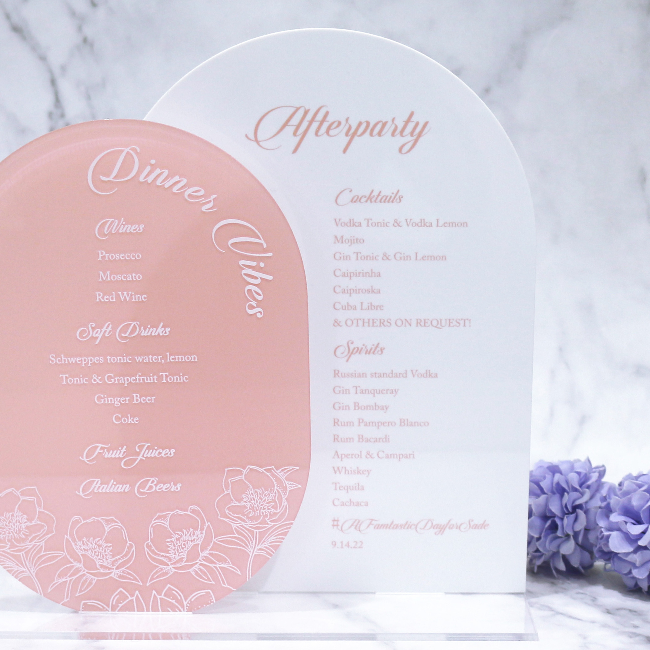 Table Number With Menu Wedding White Acrylic Sign Pink Table Decor With Base