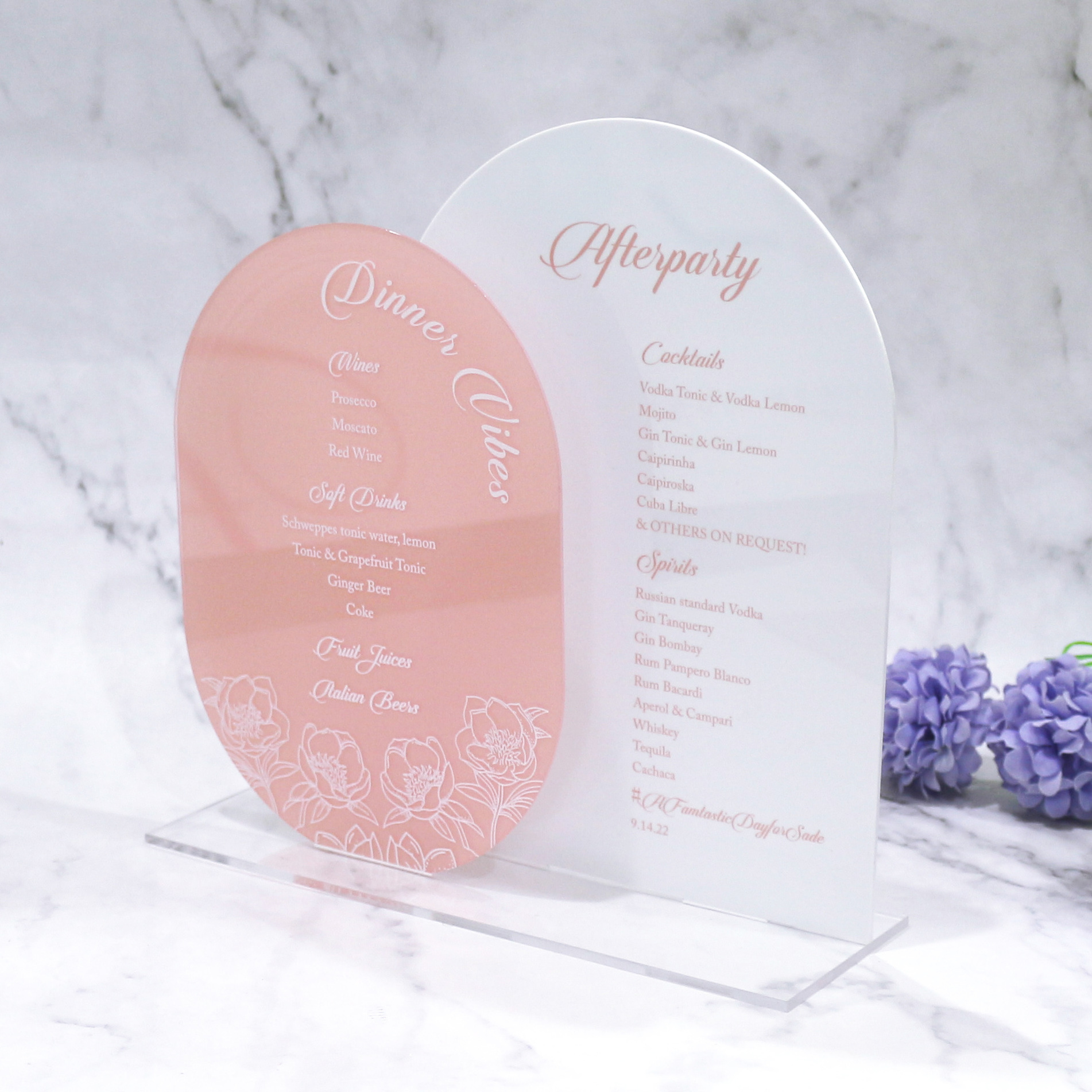 Table Number With Menu Wedding White Acrylic Sign Pink Table Decor With Base