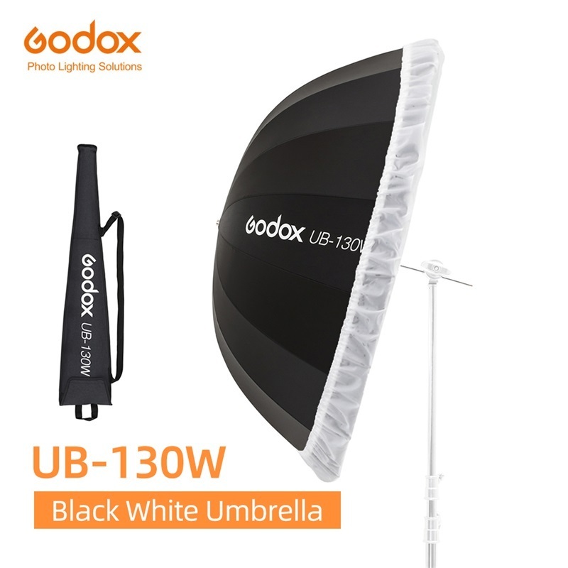 Godox UB-130W 51in 130cm Parabolic Black White Reflective Umbrella Studio Light Umbrella with White Diffuser Cover Cloth