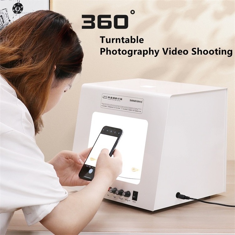 New Design Digital TB20 SANOTO Mini Photo Studio Photography Light Box Dimmable with Rotating Turntable For Jewelry & Gadget