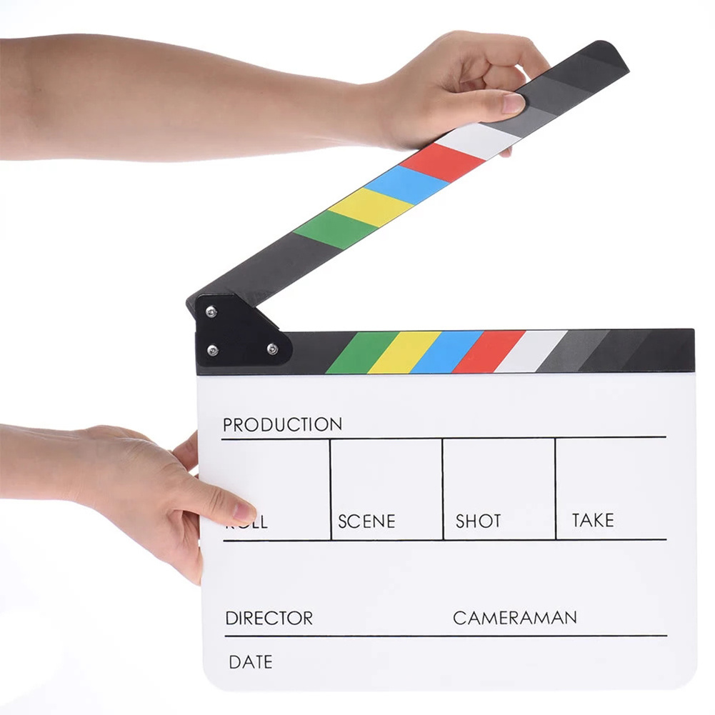 Color Clapper board With pen Acrylic background movie Colorful director Scene Clapper Cut prop