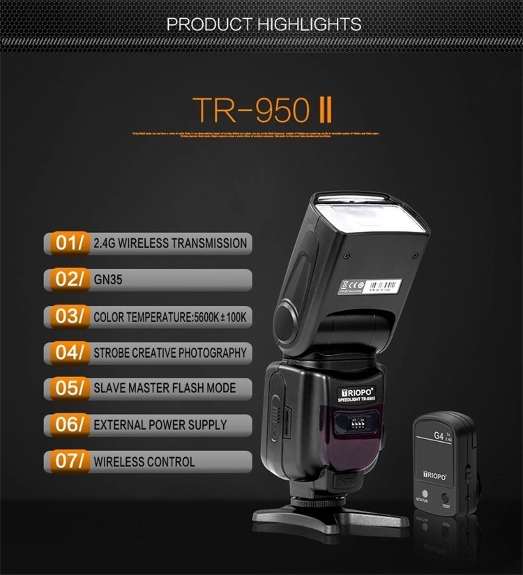 Triopo TR-950II TR950II TR950 Flash Light Speedlite with G4 trigger Universal For 650D 550D 450D 1100D 60D 7D 5D Cameras