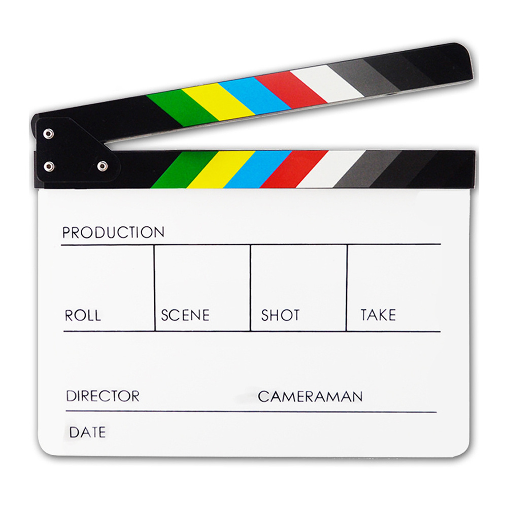 Color Clapper board With pen Acrylic background movie Colorful director Scene Clapper Cut prop