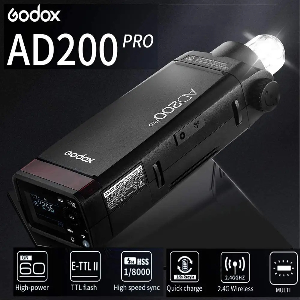 Godox AD200Pro Outdoor Flash Light TTL 2.4G 1/8000 HSS 200Ws 5600K with 2900mAh Li-ion Battery Pocket Flash AD200 Pro