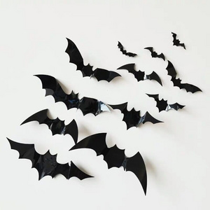 16pcs/set 3D PVC Halloween Black Bat Wall Sticker Halloween Wall Decoration