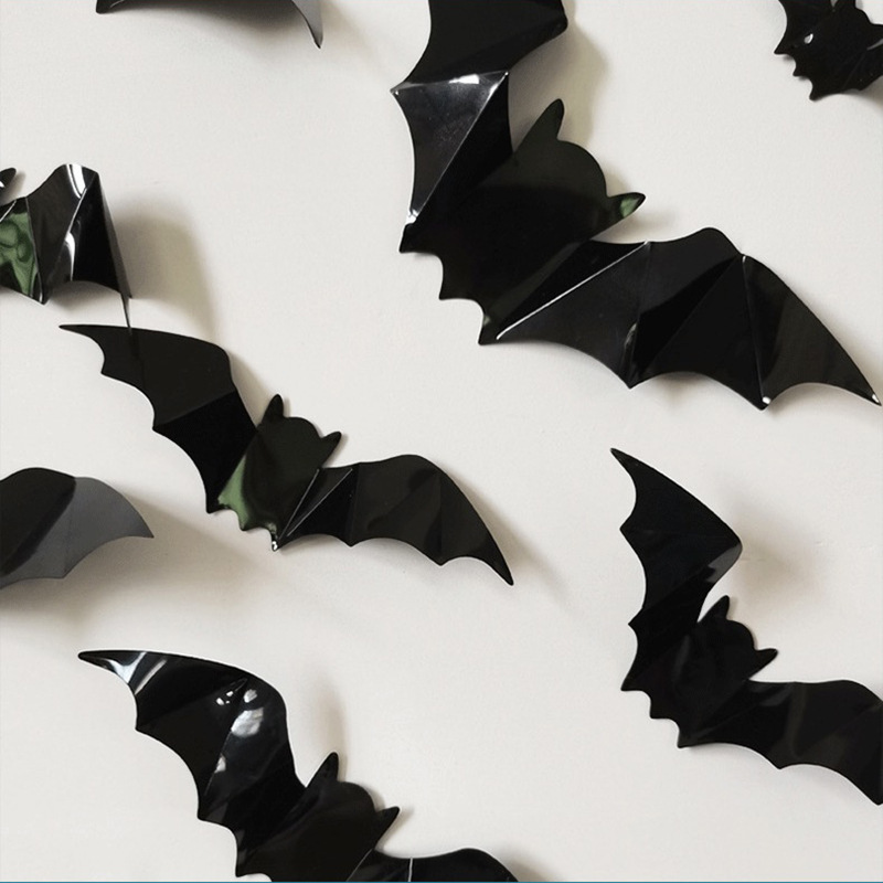 16pcs/set 3D PVC Halloween Black Bat Wall Sticker Halloween Wall Decoration