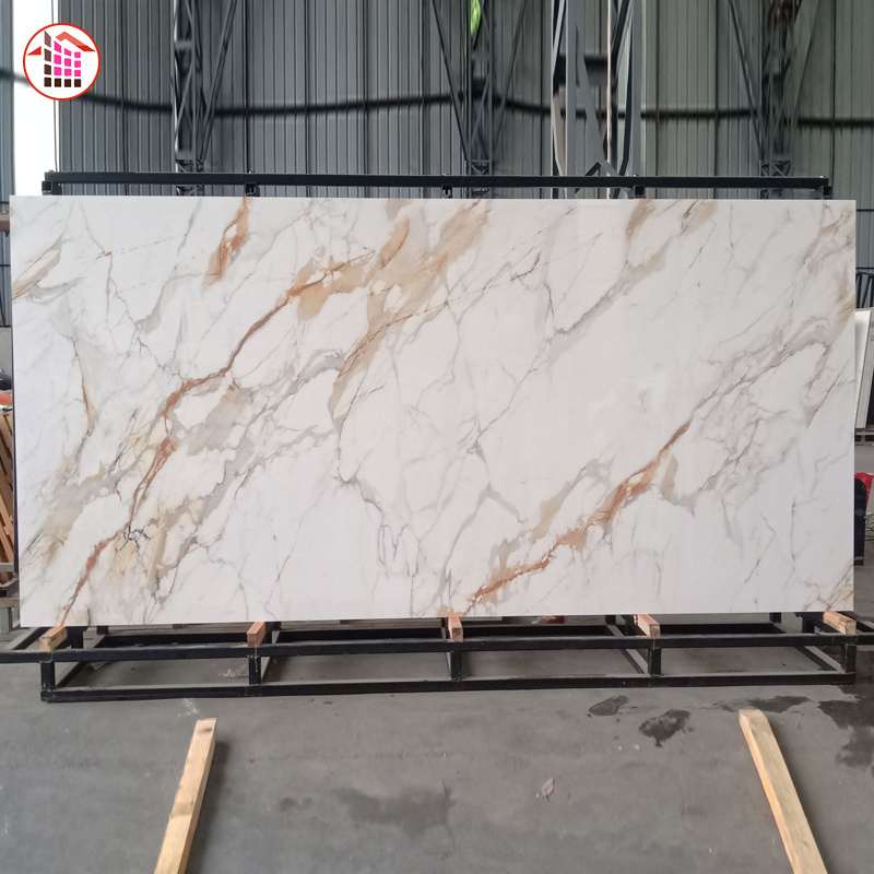 natural marble texture sintered stone slab italian calacatta gold veins Large size high quality porcelain slabs for wall floor