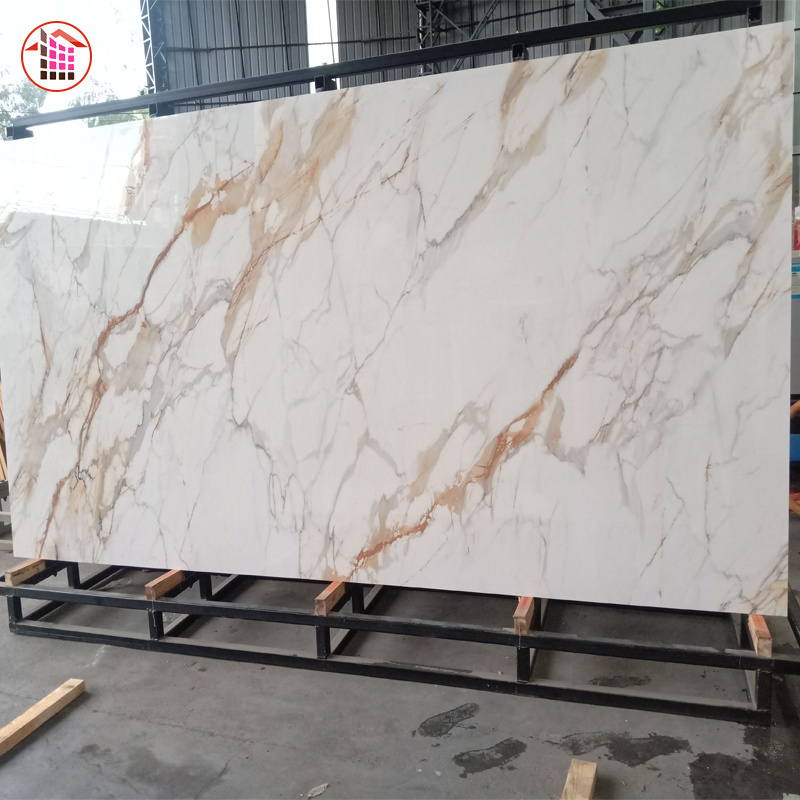 natural marble texture sintered stone slab italian calacatta gold veins Large size high quality porcelain slabs for wall floor