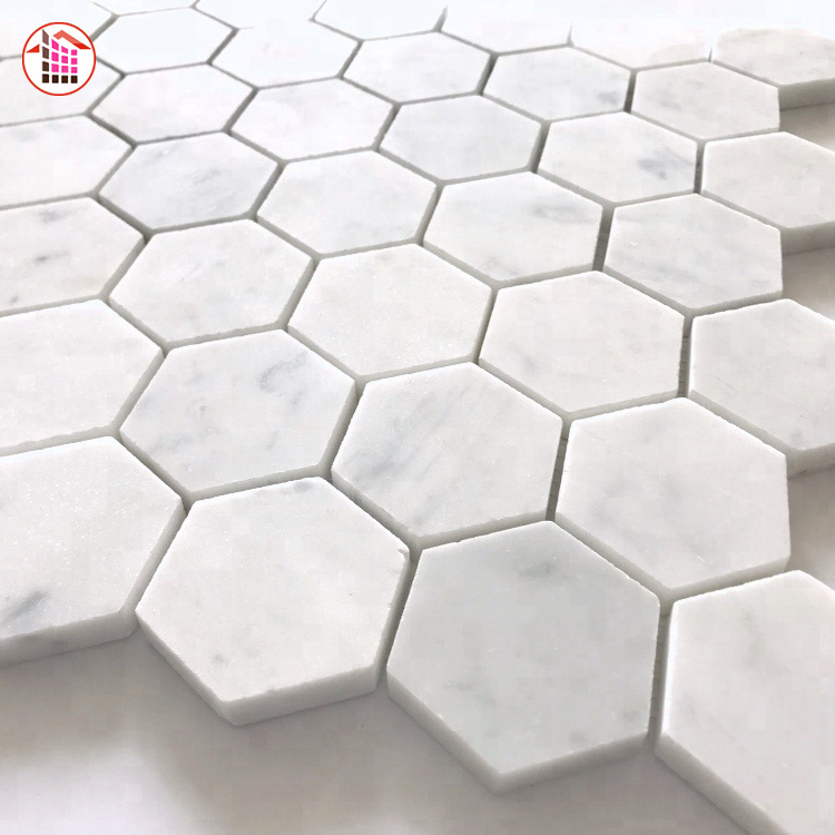 Octagon Shaped Carrara White Marble Basketweave Flooring Mosaic Tile