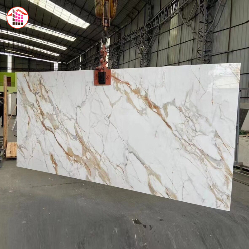 natural marble texture sintered stone slab italian calacatta gold veins Large size high quality porcelain slabs for wall floor