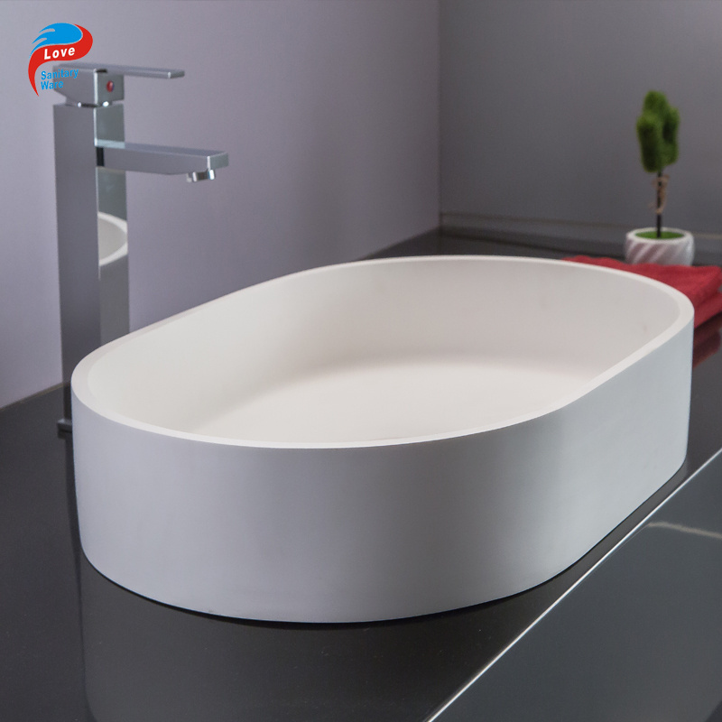 LOVE BATH Small Sizes ellipse solid stone basin Above Countertop Design Solid Surface Stone Hotel Bathroom white design Basin