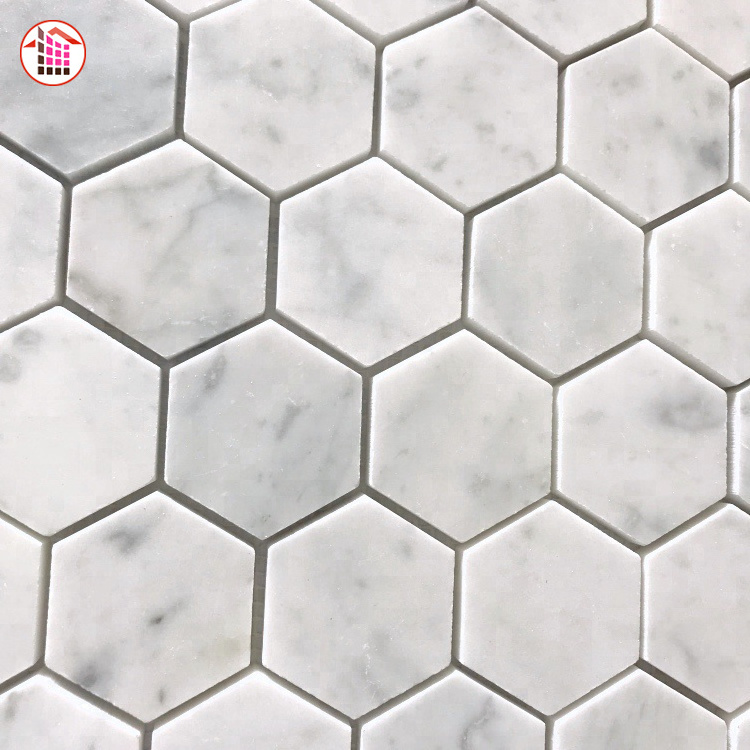 Octagon Shaped Carrara White Marble Basketweave Flooring Mosaic Tile