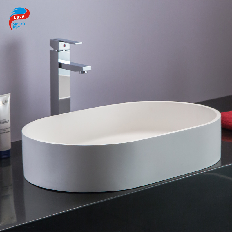 LOVE BATH Small Sizes ellipse solid stone basin Above Countertop Design Solid Surface Stone Hotel Bathroom white design Basin