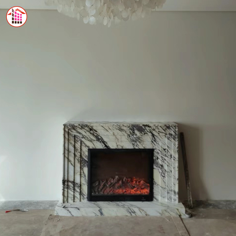 Indoor Hand Carved White Natural Marble Stone French Style Fireplace Mantle Surround For Fireplace Carrara Marble Fireplace