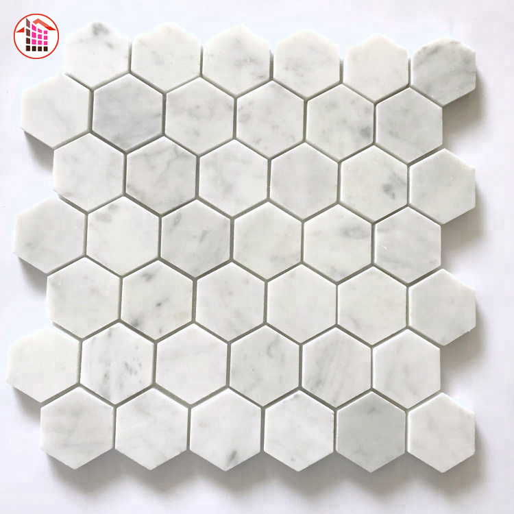 Octagon Shaped Carrara White Marble Basketweave Flooring Mosaic Tile