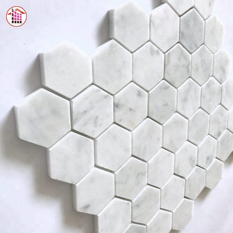 Octagon Shaped Carrara White Marble Basketweave Flooring Mosaic Tile