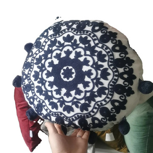 Round Embroidery Custom Design Cushion Pillow Cover with Living Room Floral Geometric Sofa Pillow