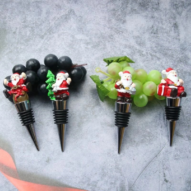 One Pc Price Holiday Christmas Decoration Little Figurines Glass Wine Bottle Stopper Zinc Alloy Cork Wine Stopper