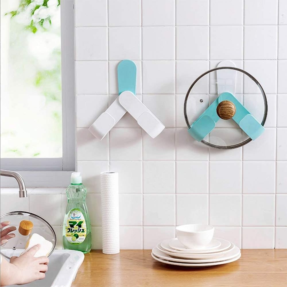 Kitchen Multifunctional Wall Mounted Pan Pot Pan Cover Lid Rack Holder Cutting Board Holder Kitchen Organizer with Hanger Hooks