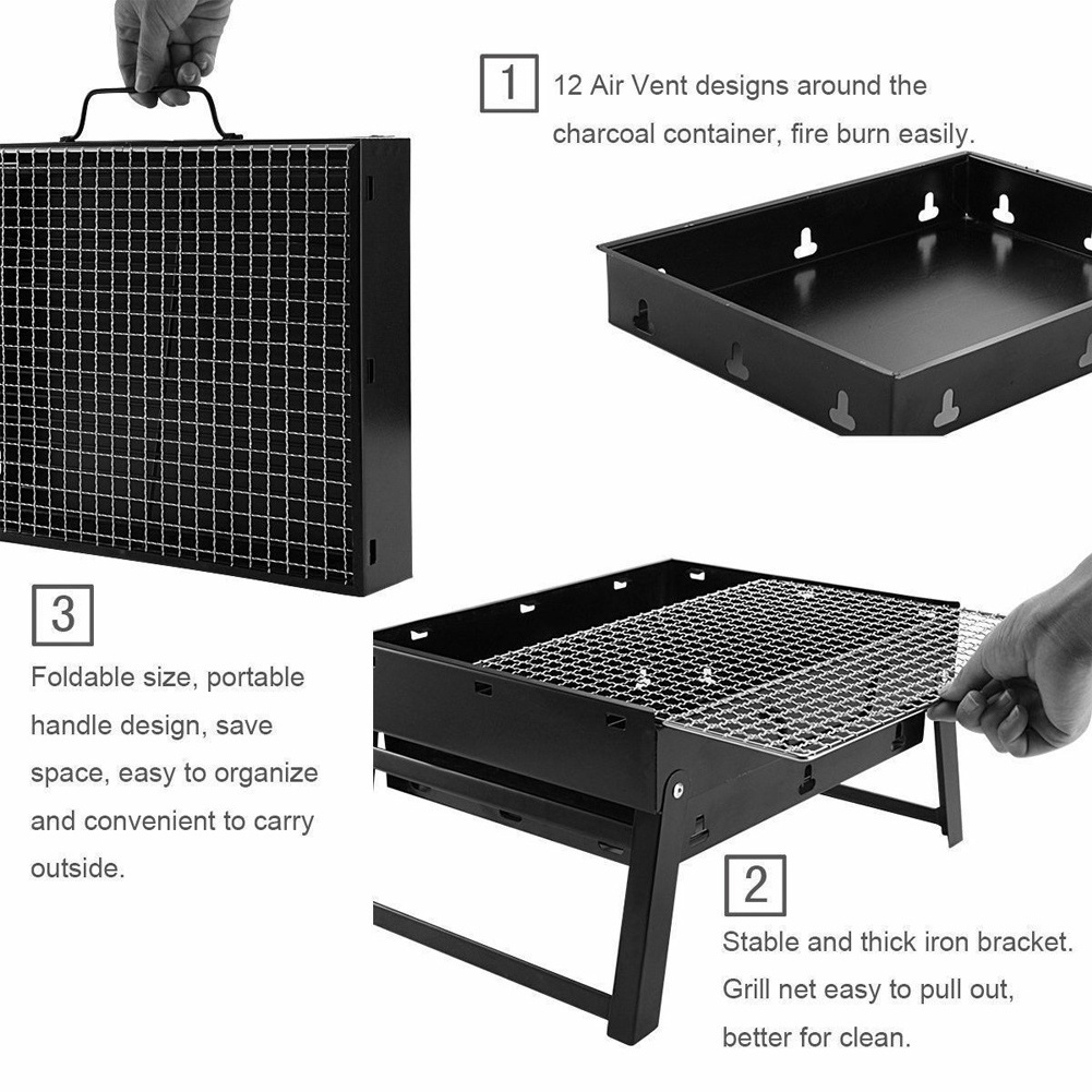 Foldable BBQ Grills Patio Barbecue Charcoal Grill Stove Family Cast Iron Fire Pit Camping Grill