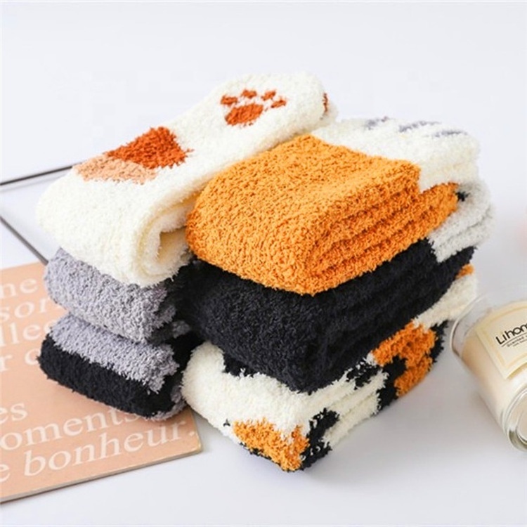 Autumn winter Plush coral velvet socks cat claws cute thicken warm socks women's mid-barrel socks