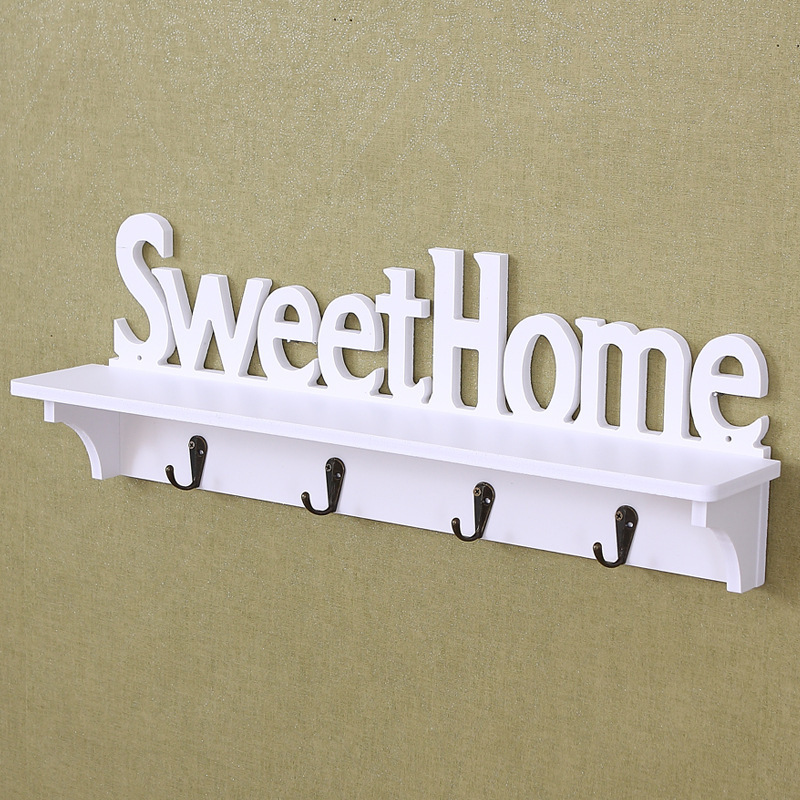 Sweet Home Wall Mounted Rack With Hooks Creative Hanger Storage Shelf For Coat Hat Clothes Key