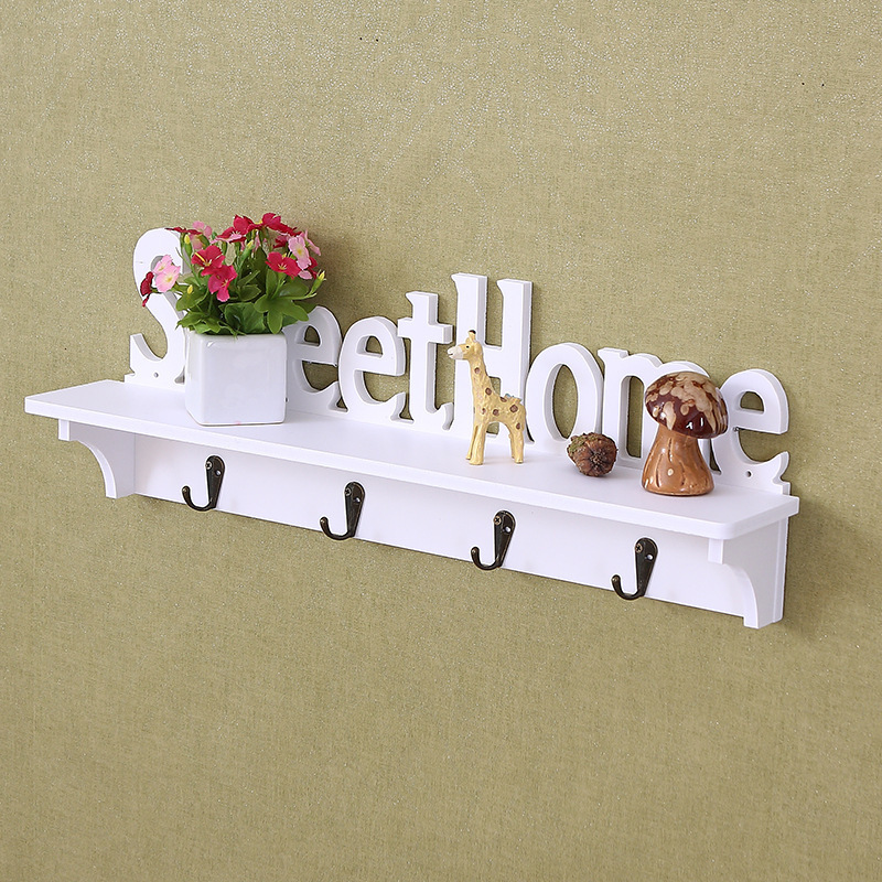 Sweet Home Wall Mounted Rack With Hooks Creative Hanger Storage Shelf For Coat Hat Clothes Key