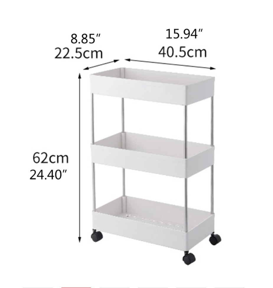 3 Tier/4 Tier Slim Storage Cart Mobile Shelving Unit Organizer Slide Out Storage Rolling Utility Cart Rack