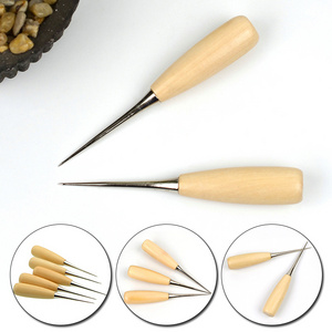 DIY Handmade Leather Tool Wood Handle Awl Tools Wooden Handle Awls Professional Hole Punches