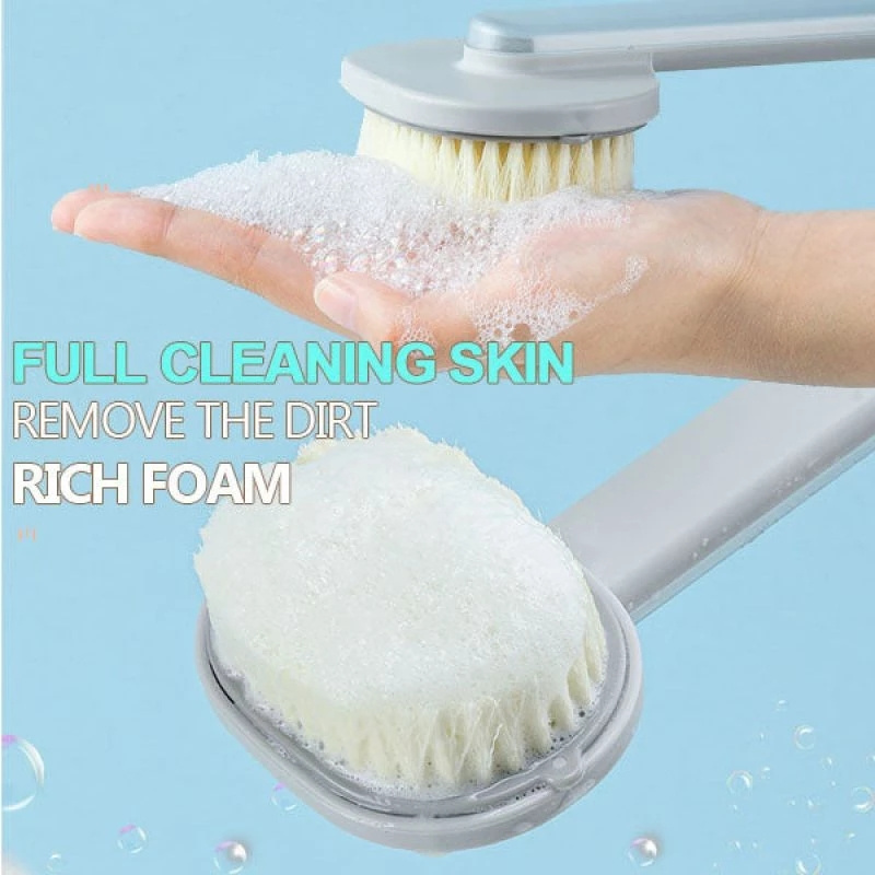 Exfoliating Scrub Massager Skin Cleaning Tools Long Handle Bath Brush Bathroom Back Body Shower with Body Wash Container