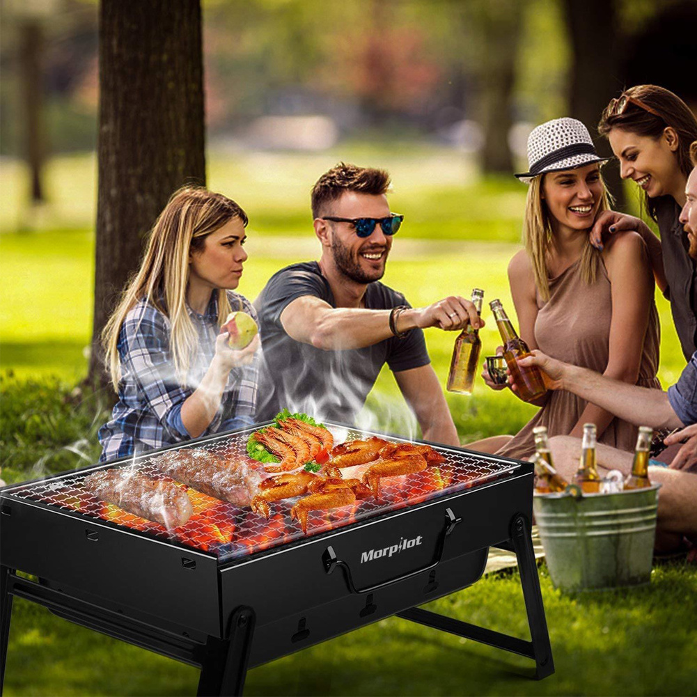 Foldable BBQ Grills Patio Barbecue Charcoal Grill Stove Family Cast Iron Fire Pit Camping Grill