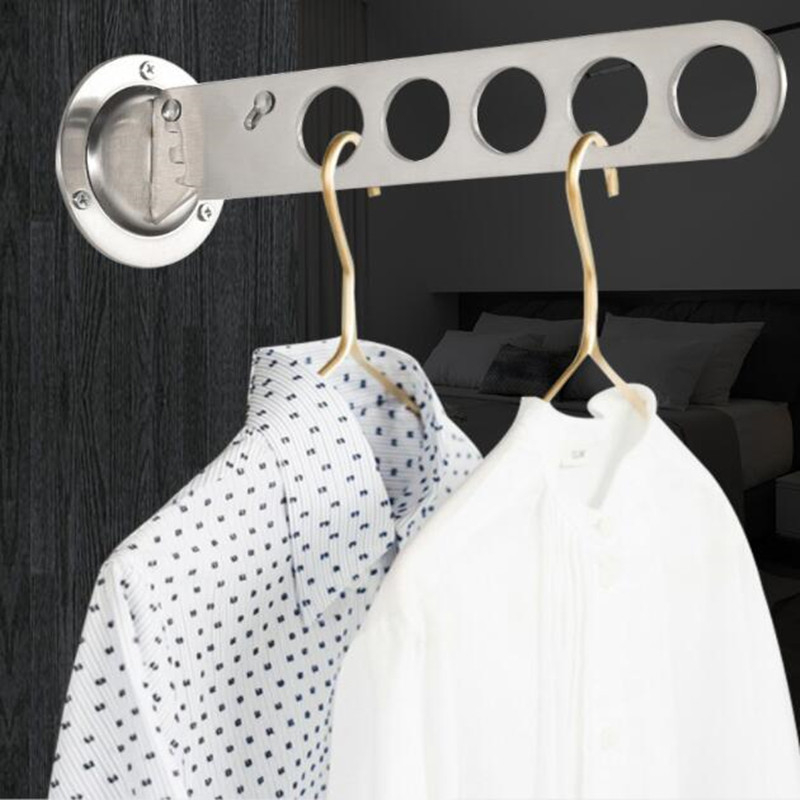 Stainless Steel Folding Clothes Drying Racks Hangers Storage Balcony Wall Hanger for Clothes Organization With Robe Hooks