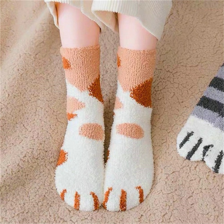 Autumn winter Plush coral velvet socks cat claws cute thicken warm socks women's mid-barrel socks