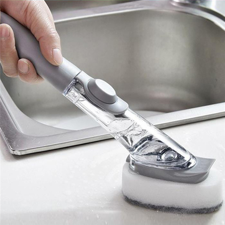 Kitchen Sponge Cleaning Pan Brush Press Spray Liquid Soap Dispensing Cooking Wash Dish Scrub Set