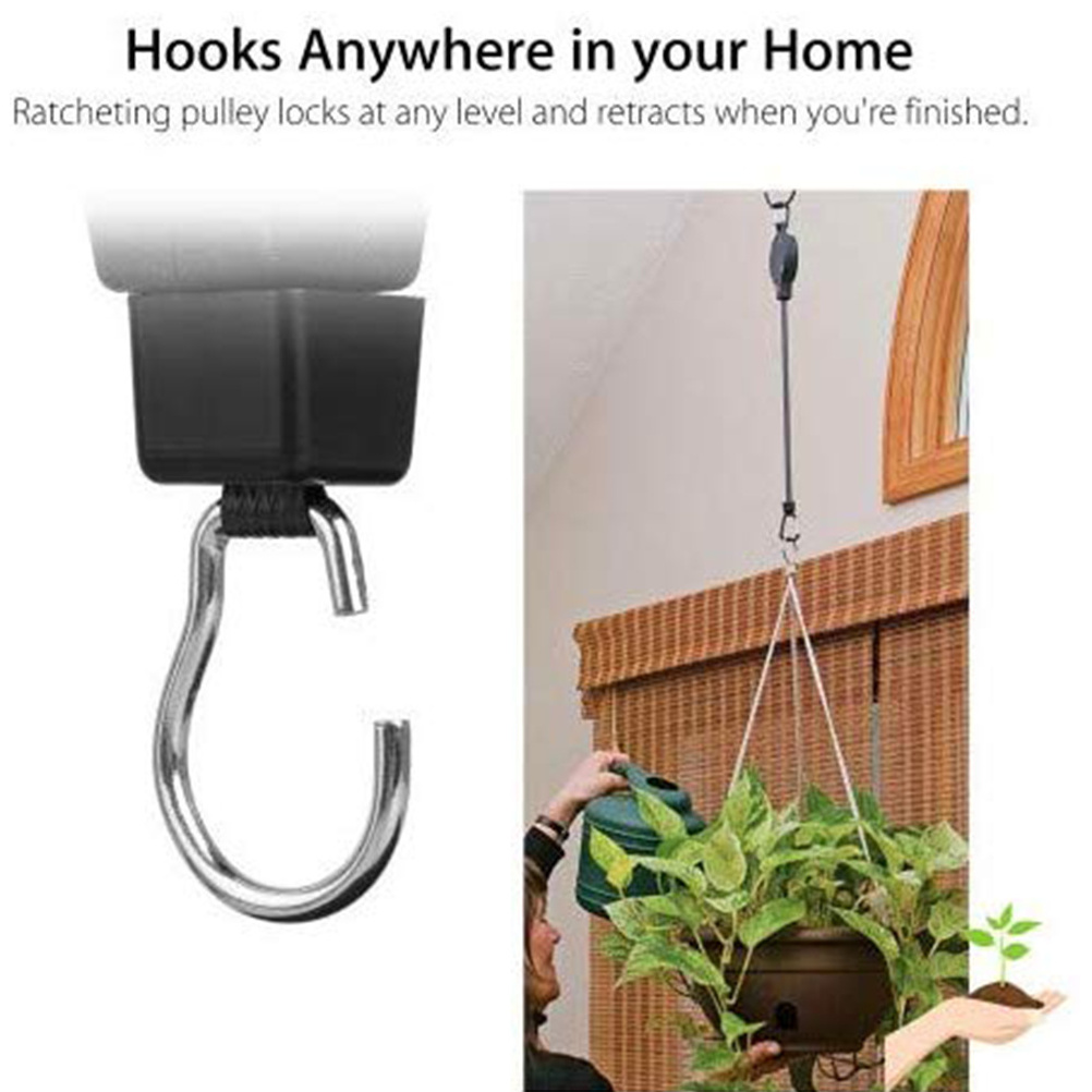 Locking Adjustable Hanger Hook Bands Rubber Cutter Rope Clip Garden Retractable Plant Pulley