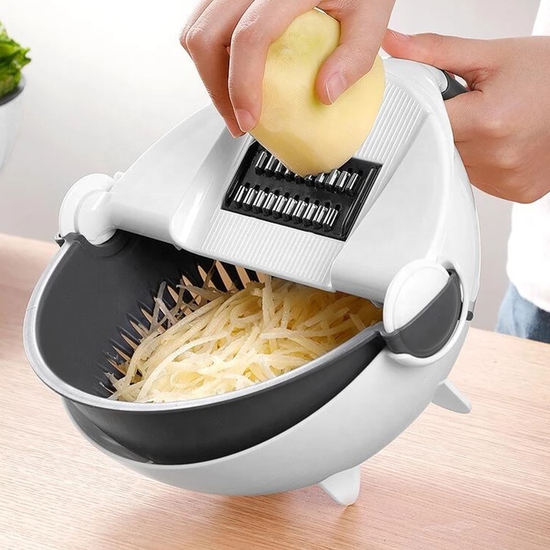 7 Interchangeable Blades Slicer Rotate 9 in 1 Multipurpose Vegetable Cutter with Rapid Drain Basket