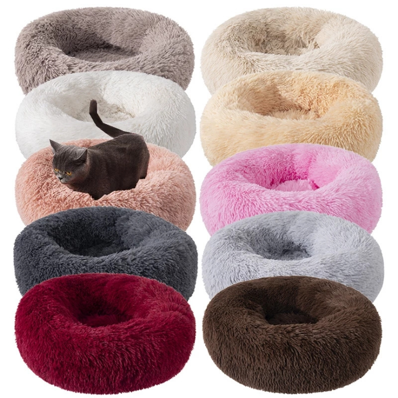 Pink Black Gray Pet Dog Bed Warm Fleece Round Kennel House Long Plush Winter Pets Dog Beds