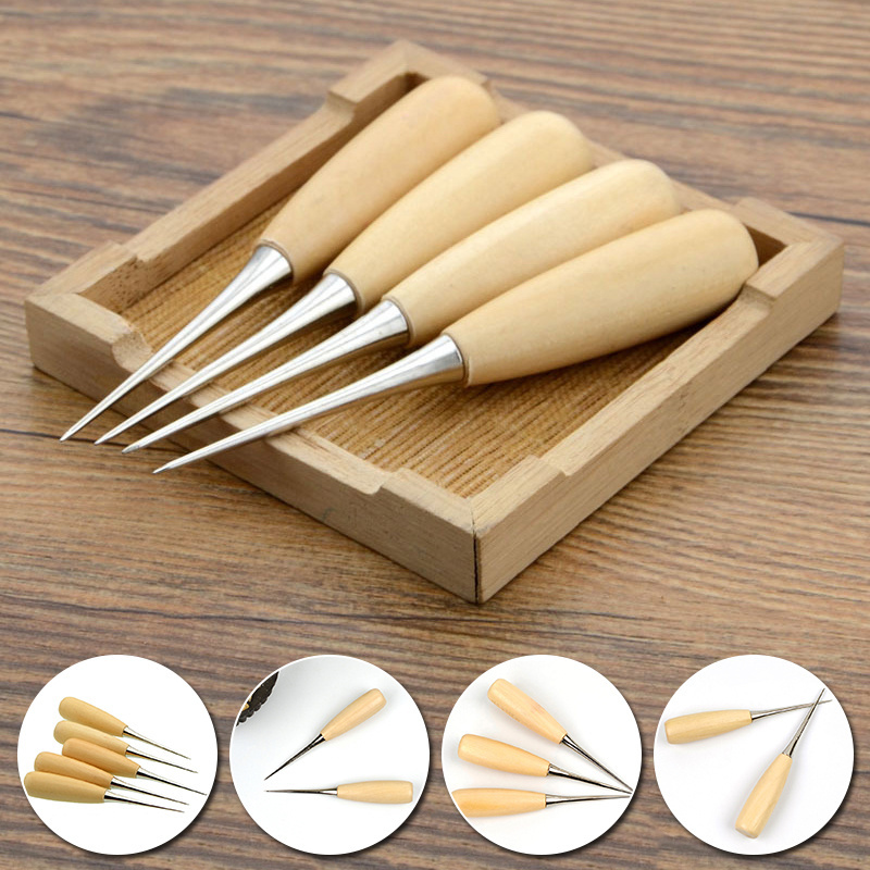 DIY Handmade Leather Tool Wood Handle Awl Tools Wooden Handle Awls Professional Hole Punches