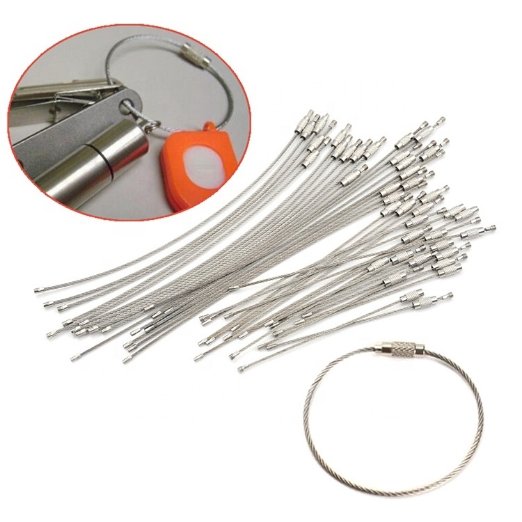 Screw Locking Stainless Steel Wire Holder Loops Key Chain Cable Rope Keyring Outdoor Camping Tool Hook