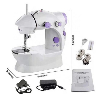 White+ Purple Color Sewing Machine Desktop Mini Electric Clothes Sewing Machine Making DIY Crafts