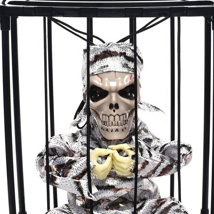 Children Hanging Moving Ghost in Cage Tricky Toy With Light Sound Skeleton Prisoner Horror Funny Party Holiday