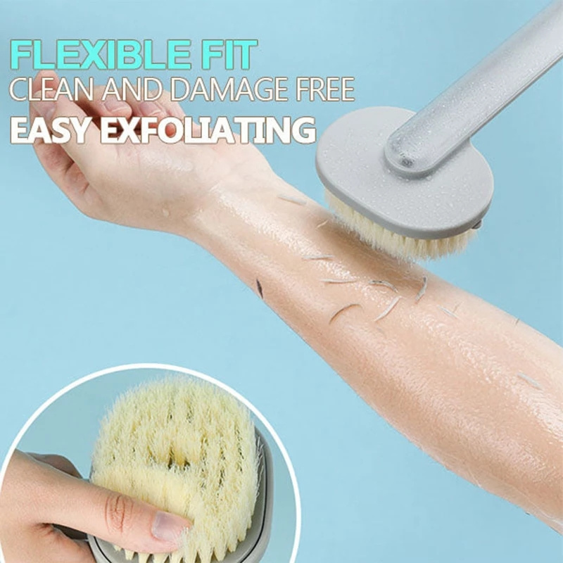 Exfoliating Scrub Massager Skin Cleaning Tools Long Handle Bath Brush Bathroom Back Body Shower with Body Wash Container