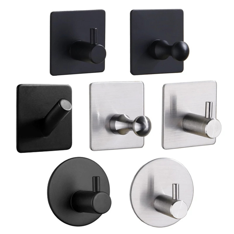 Multifunction Black Adhesive Hooks Bathroom Towel Hooks Heavy Duty Storage Hook For Hanging Coat