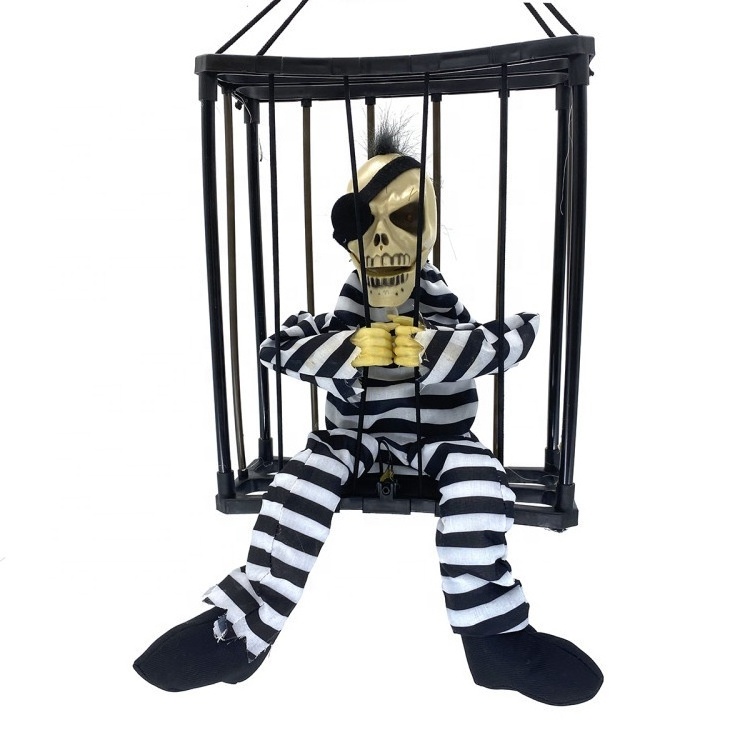 Children Hanging Moving Ghost in Cage Tricky Toy With Light Sound Skeleton Prisoner Horror Funny Party Holiday