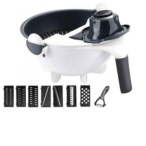 7 Interchangeable Blades Slicer Rotate 9 in 1 Multipurpose Vegetable Cutter with Rapid Drain Basket