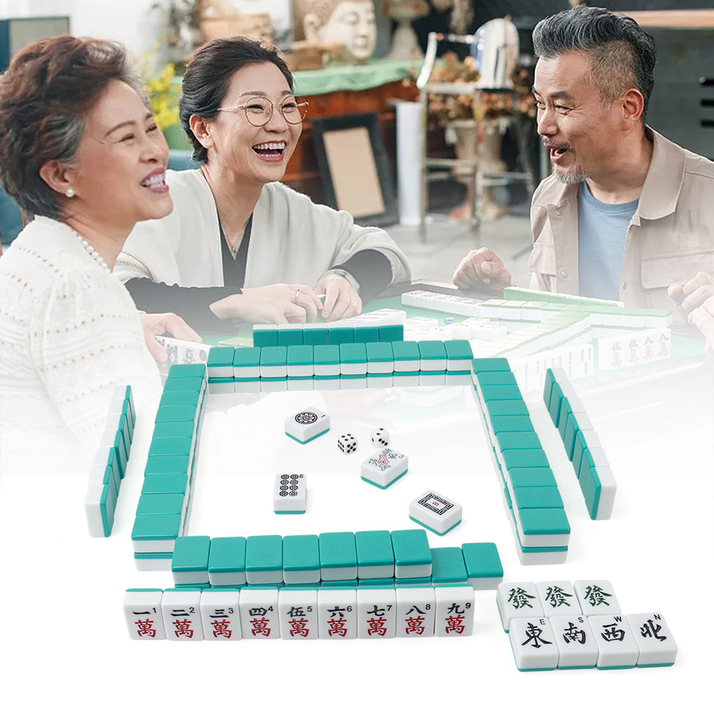 Factory hot sale custom American mahjong tiles sets 144pcs 30mm mold size with green white two-toned for casino gambling games