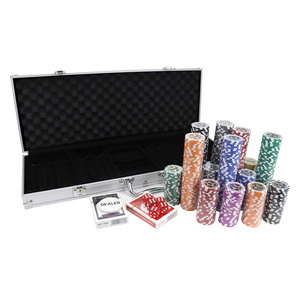 Factory supply 500 clay poker chips with silver aluminum case set include accessories for gambling game